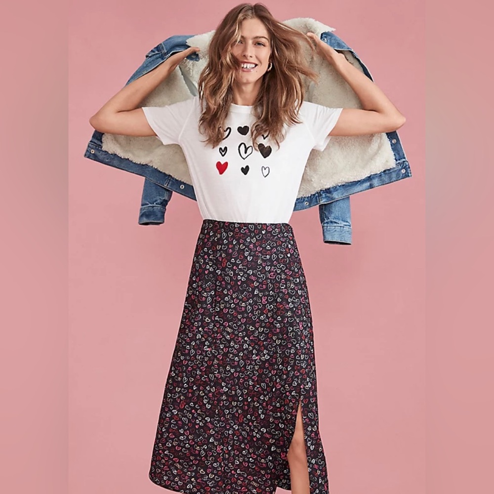 Loft silky midi heart skirt with slit - size 14